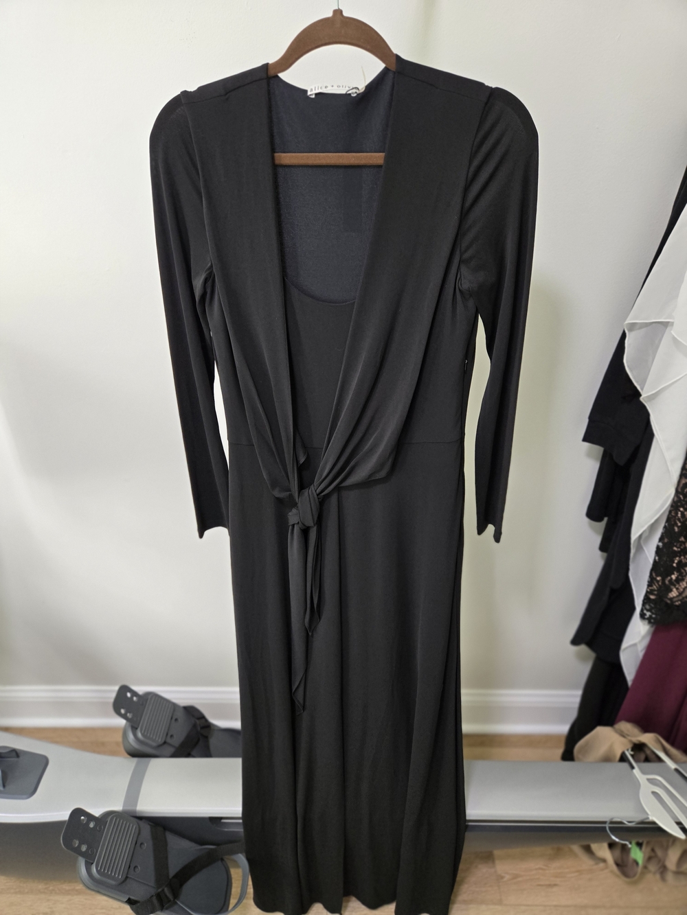 Alice + Olivia Black Long-Sleeve Tie-Front Maxi Dress